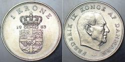 DANİMARKA 1 KRON 1963 KRAL 9. FREDERİK DÖNEMİ. ÇİLALTI.