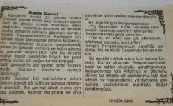 19 Ekim 2006-Orijinal Takvim Yaprağı-Doğum Günü-Söz,Nişan,Nikâh,Düğün ve Önemli Günler Hediyesi-Bizim Anadolu Takvimleri-Ayet(Kadr:2-3)-Kadir Gecesi-Huneys,Rabia-Kadir Gecesi