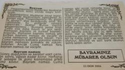 23 Ekim 2006-Orijinal Takvim Yaprağı-Doğum Günü-Söz,Nişan,Nikâh,Düğün ve Önemli Günler Hediyesi-Bizim Anadolu Takvimleri-Ayet(Hadis-i Şerif)-Ramazan Bayramı 1.Gün-İbrahim,Sacide-Bayram-Bayram Namazı