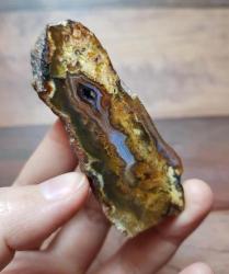 Koyu Sarı ve Turuncu Tüylü Akik Çifti • Kırmızı Botrioidal Arka Yüzlü Akik - Ağırlık: 166g - Benzersiz Koleksiyonluk Nadir Parça Kütle