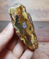 Koyu Sarı ve Turuncu Tüylü Akik Çifti • Kırmızı Botrioidal Arka Yüzlü Akik - Ağırlık: 166g - Benzersiz Koleksiyonluk Nadir Parça Kütle