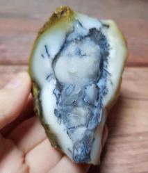 Merlinit / Dendritik Opal, Mavi Druzy Çekirdekli | Doğal Jeod Kesiti | Sezgi, İçgörü, Gölge Çalışması - Ağırlık: 154g - Benzersiz Koleksiyonluk Nadir