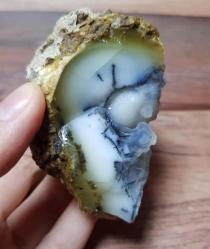 Merlinit / Dendritik Opal, Mavi Druzy Çekirdekli | Doğal Jeod Kesiti | Sezgi, İçgörü, Gölge Çalışması - Ağırlık: 154g - Benzersiz Koleksiyonluk Nadir