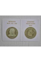 Büyük Türk Hükümdarları Metehan Pirinç. 4cm çapında.; Sertifikasıyla beraber.; Gökbörü yeleli kurt.