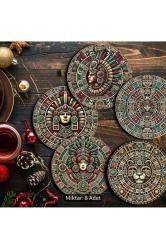 8 Adet Ahşap Bardak Altlığı Aztek Mayalar Temalı. Sıcak ve soğuk dayanıklı.; Kaydırma