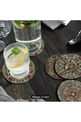 8 Adet Ahşap Bardak Altlığı Aztek Mayalar Temalı. Sıcak ve soğuk dayanıklı.; Kaydırma