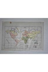 Osmanlıca Dünya Haritası 15x22cm. Orijinal dönemine ait Osmanlı