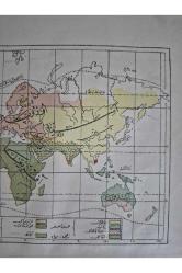 Osmanlıca Dünya Haritası 15x22cm. Orijinal dönemine ait Osmanlı