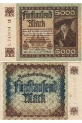 1922 Alman 5000 Mark Banknot Temiz