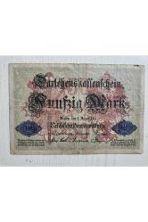 Almanya Berlin Banknot Büyük Boy 9x13 Cm 1917 Tarihli, 50 Mark Alman