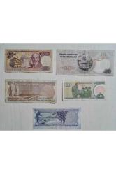 5 Adet Eski Dönem Yerli Banknot Para. 5 10 20 50 ve 100 Türk Lirası