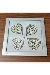 ÇERÇEVESİNDE HAT YAZI TABLO. CELİ SÜLÜS HAT TABLO KALP ŞEKLİNDE. ALLAHIN isimleri. 38*38CM