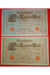 1910 Yılı Almanya 1000 Mark Yabancı Kağıt Para 2 Adet ORTA KONDİSYON