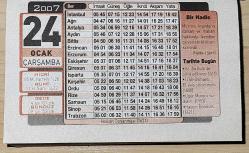24 OCAK 2007 ÇARŞAMBA  - TAKVİM YAPRAĞI - DOĞUM GÜNÜ HEDİYESİ - TÜRMATSAN TAKVİMİ  - HZ. ALİ KÜFE'DE ŞEHİT EDİLMESİ (661)- FRAN-OSMANLI  EL-VAİS SÖZLEŞMESİ (1800)- UĞUR MUMCU SUİKASTI (1993)- HALİÇİN DONMASI (1621)- BİTER