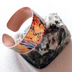 Bakır el işçilikli lüks bilezik - Tablolar Serisi Renoir - Glasses of Flowers-Vazodaki Güller 1908