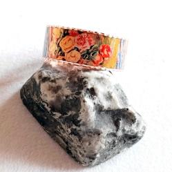 Bakır el işçilikli lüks bilezik - Tablolar Serisi Renoir - Glasses of Flowers-Vazodaki Güller 1908