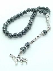 Hematit Taşlı 8 Mm Faset Kesim Tespih-Kurt Figürlü, 33'Lük...