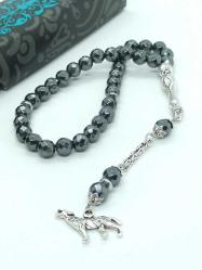 Hematit Taşlı 8 Mm Faset Kesim Tespih-Kurt Figürlü, 33'Lük...