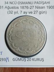 Abdülhamid  GÜMÜŞ 20 Kuruş (1293/1) Kostantiniye Koleksiyonluk Gümüş  20 Kuruş.