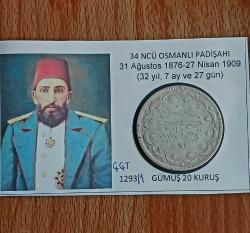 Abdülhamid  GÜMÜŞ 20 Kuruş (1293/1) Kostantiniye Koleksiyonluk Gümüş  20 Kuruş.