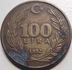 Türkiye 1992 100 Lira - Atatürk Portreli - Koleksiyonluk Madeni Para