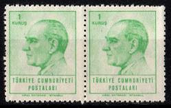 TÜRKİYE CUMHURİYETİ  29.TEMMUZ.1965 ATATÜRK SÜREKLİ POSTA PULU SERİSİNDEN ZÜMRÜT YEŞİLİ  MNH  1 KURUŞ   PER