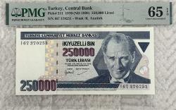 1998 TC 7.Emisyon 250 BinTürk Lirası kağıt para banknot Pick#211 PMG sertifikalı 65-ÇİL kolleksiyonluk
