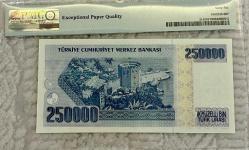 1998 TC 7.Emisyon 250 BinTürk Lirası kağıt para banknot Pick#211 PMG sertifikalı 66-ÇİL kolleksiyonluk