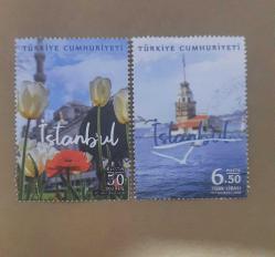 2020 İstanbul Laleler ve Kız Kulesi  Pulu  Tam Seri Pul  (Yıkanmış)  Damgalı Posta Pulu - Türkiye PUL Koleksiyonu - Turkish Postage Stamp