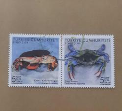 2022 Yengeçler Pul  (Yıkanmış)  Damgalı Posta Pulu - Türkiye PUL Koleksiyonu - Turkish Postage Stamp