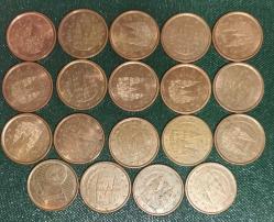 İspanya 1 euro cent 19 farklı tarih 1999 2003 2004 2005 2006 2007 2008 2010 2011 2012 2013 2015 2016 2017 2018 2019 2020 2022 2023 tarihleri