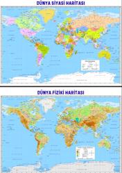 Laminasyonlu Dünya Haritası (Siyasi & Fiziki) – Çift Taraflı, Dayanıklı, Eğitici