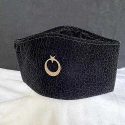 Siyah Kadife Pirinç Ay Yıldızlı Kalpak