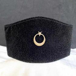 Siyah Kadife Pirinç Ay Yıldızlı Kalpak