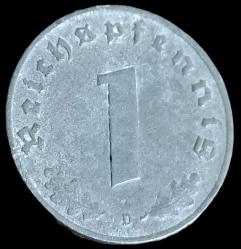 Almanya 1942 D Adolf Hitler Dönemi 1 Reichspfenig çinko 1.80gr