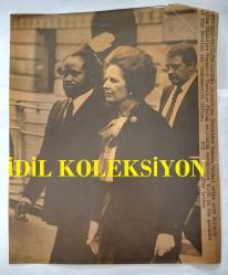 BİRLEŞİK KRALLIK ESKİ BAŞBAKANI MARGARET THATCHER'IN HABER AJANSI BASIM FOTOĞRAFI (KAĞIT BASKI) - NEWS AGENCY PHOTO (PAPER PRINT) OF FORMER UNITED KINGDOM PRIME MINISTER MARGARET THATCHER - 25 x 20 cm EBADINDA - . - İNGİLTERE SİYASİ TARİHİ - MARGARET THATCHER & SAMORA MACHEL. 1983
