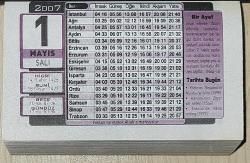 1 MAYIS 2007 SALI - TAKVİM YAPRAĞI - DOĞUM GÜNÜ HEDİYESİ - TÜRMATSAN TAKVİMİ  - YILDIRIM BEYAZID'IN MANİSA'YI FETHİ (1390)- KANUNİ'NİN ZİGET VAR SEFERİ (1566)- TAKSİM'DE KANLI MİTİNG (1977)- NAMAZ