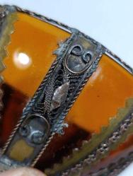 P38----BAKIR DEKORLU ESKİ CAM KASE