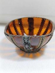 P38----BAKIR DEKORLU ESKİ CAM KASE