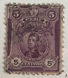 KLASİK. SAN MARTIN.PERU 5 CENTAVOS TEK PUL.DAMGALI