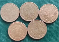 ALMANYA 2002 A D F G J  TAM SERİ  2 EURO CENT