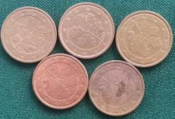 ALMANYA 2005 A D F G J  TAM SERİ  2 EURO CENT