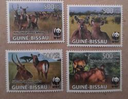 2008 Gine-Bissau Cumhuriyeti WWF PuL Su samuru ( Kobus ellipsiprymnus ) TAM SERİ Damgasız MNH Pul -HAYVANLAR      Dünya Doğayı Koruma Vakfı Nesli Tükenmiş Hayvanlar