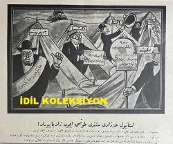Osmanlıca Karagöz Mizah Dergisi-Gazetesi, Orijinal Dönem Basım, (Ottoman Magazine-Newspaper-Journal Illustré Cara-Gueuz) - 26 Şubat 1927 - Sayı: 1977 - Karikatür: İtalya, Bize Dost Olduğunu Bir Kere Daha Anlatmaya Çalışıyor! 