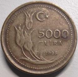 Türkiye 1996 5000 Lira - Atatürk Portreli - Koleksiyonluk Madeni Para