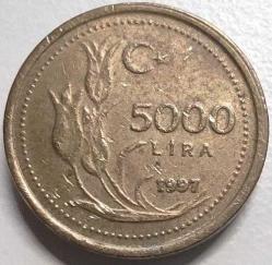 Türkiye 1997 5000 Lira - Atatürk Portreli - Koleksiyonluk Madeni Para
