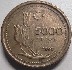 Türkiye 1997 5000 Lira - Atatürk Portreli - Koleksiyonluk Madeni Para