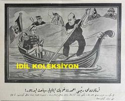 Osmanlıca Karagöz Mizah Dergisi-Gazetesi, Orijinal Dönem Basım, (Ottoman Magazine-Newspaper-Journal Illustré Cara-Gueuz) - 4 Mayıs 1927 - Sayı: 1996 - Karikatür: İtalyan, Sırp Muharebesi Karşılıklı Korkudan İbaret Kalacak! 