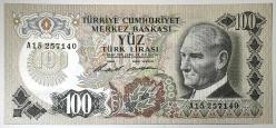 6. Emisyon 1. Tertip 100 Türk Lirası A15 257140 Çil Altı Kondisyonda Koleksiyonluk Eski Para