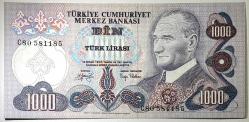 6. Emisyon 2. Tertip 1000 Türk Lirası C80 581185 Çil Altı Kondisyonda Koleksiyonluk Eski Para